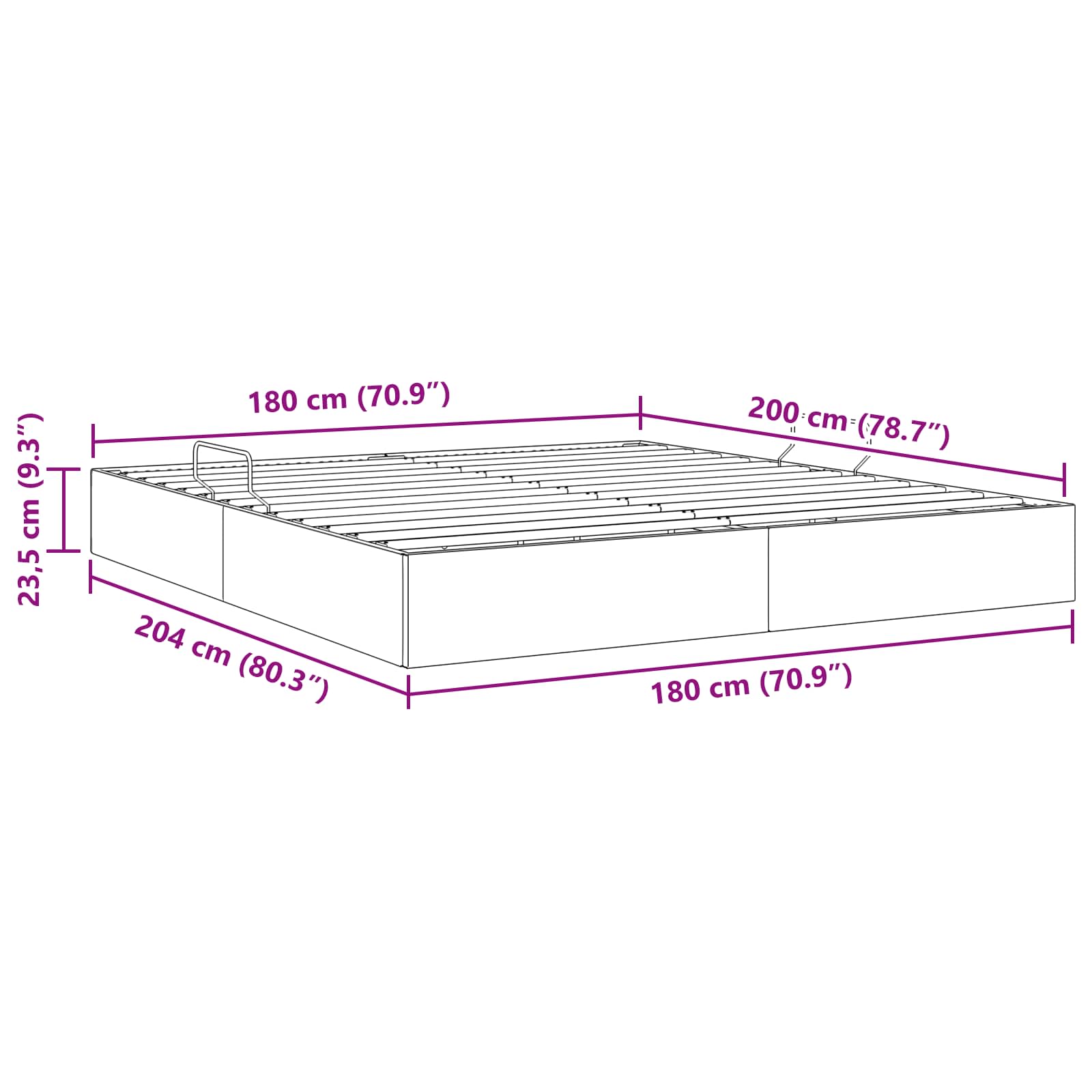 Ottoman Bettgestell mit Speicher Dunkelgrau 180 x 200 cm Stoff