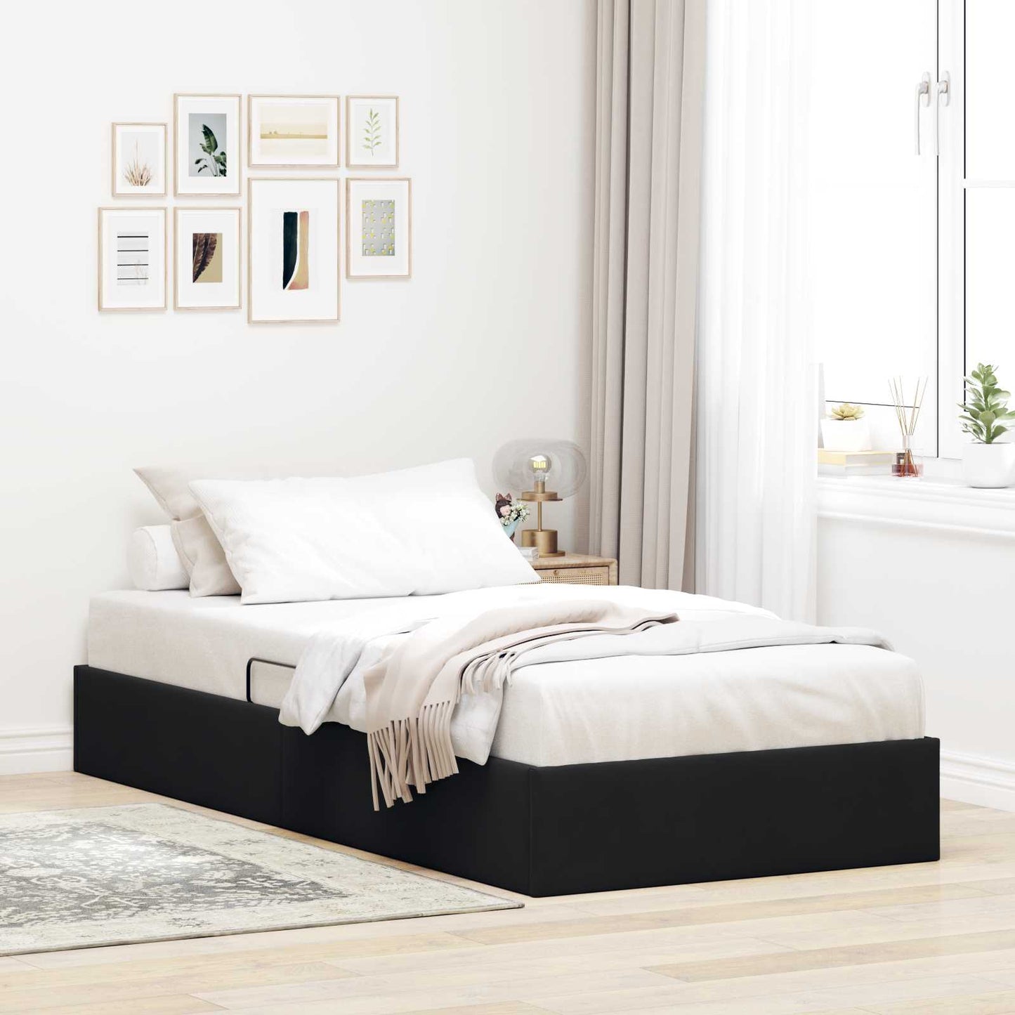 Ottoman Bettgestell mit Speicher Schwarz 90 x 200 cm Samt