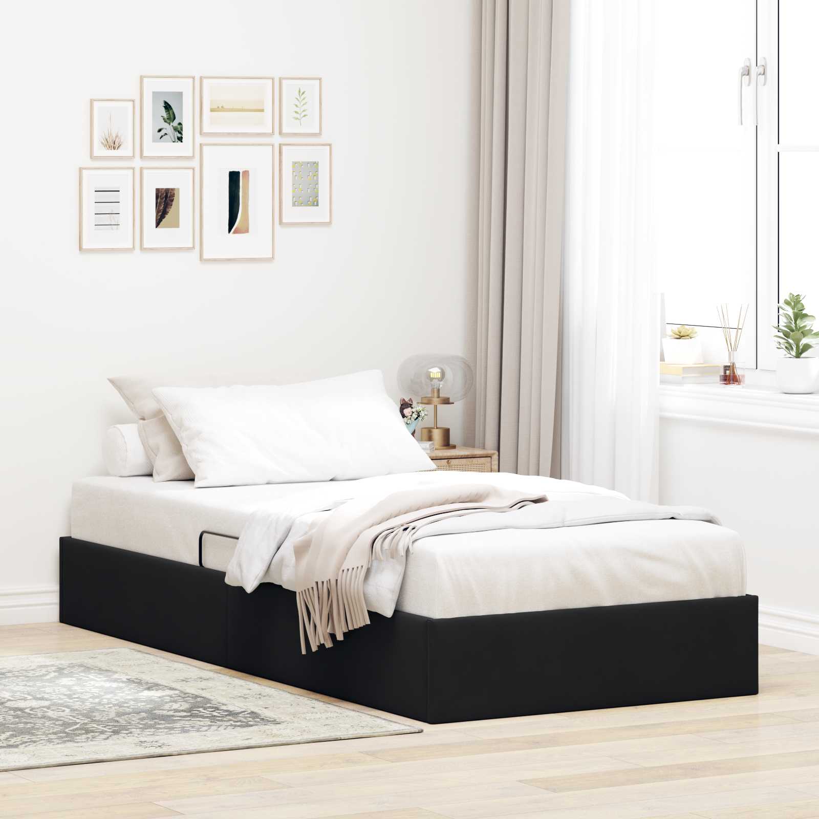 Ottoman Bettgestell mit Speicher Schwarz 90 x 200 cm Samt