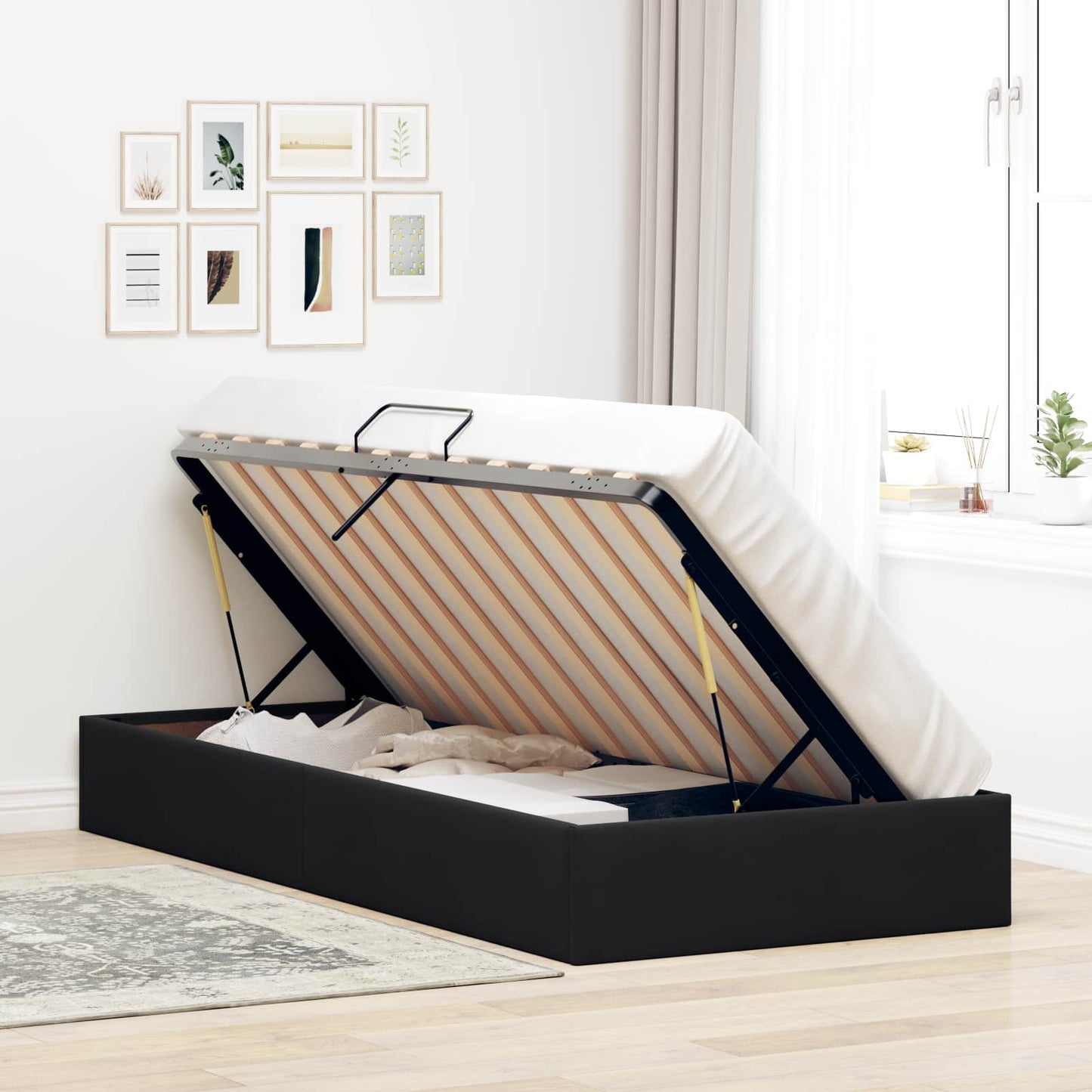 Ottoman Bettgestell mit Speicher Schwarz 90 x 200 cm Samt