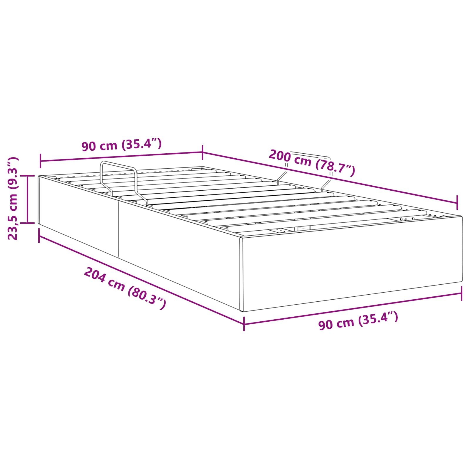 Ottoman Bettgestell mit Speicher Schwarz 90 x 200 cm Samt