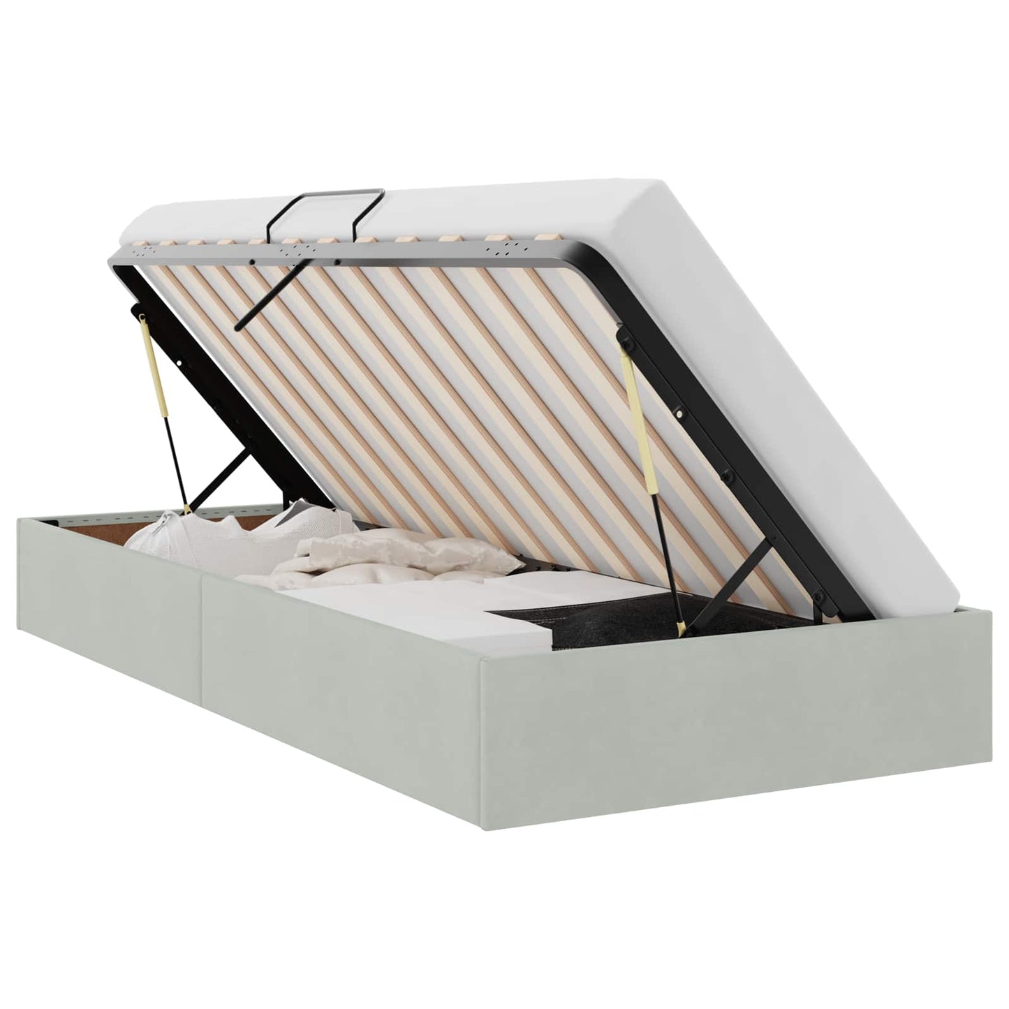 Ottoman Bettgestell mit Speicher Hellgrau 100 x 200 cm Samt