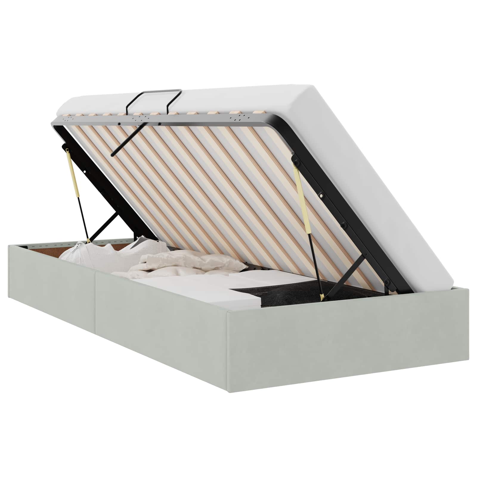 Ottoman Bettgestell mit Speicher Hellgrau 100 x 200 cm Samt