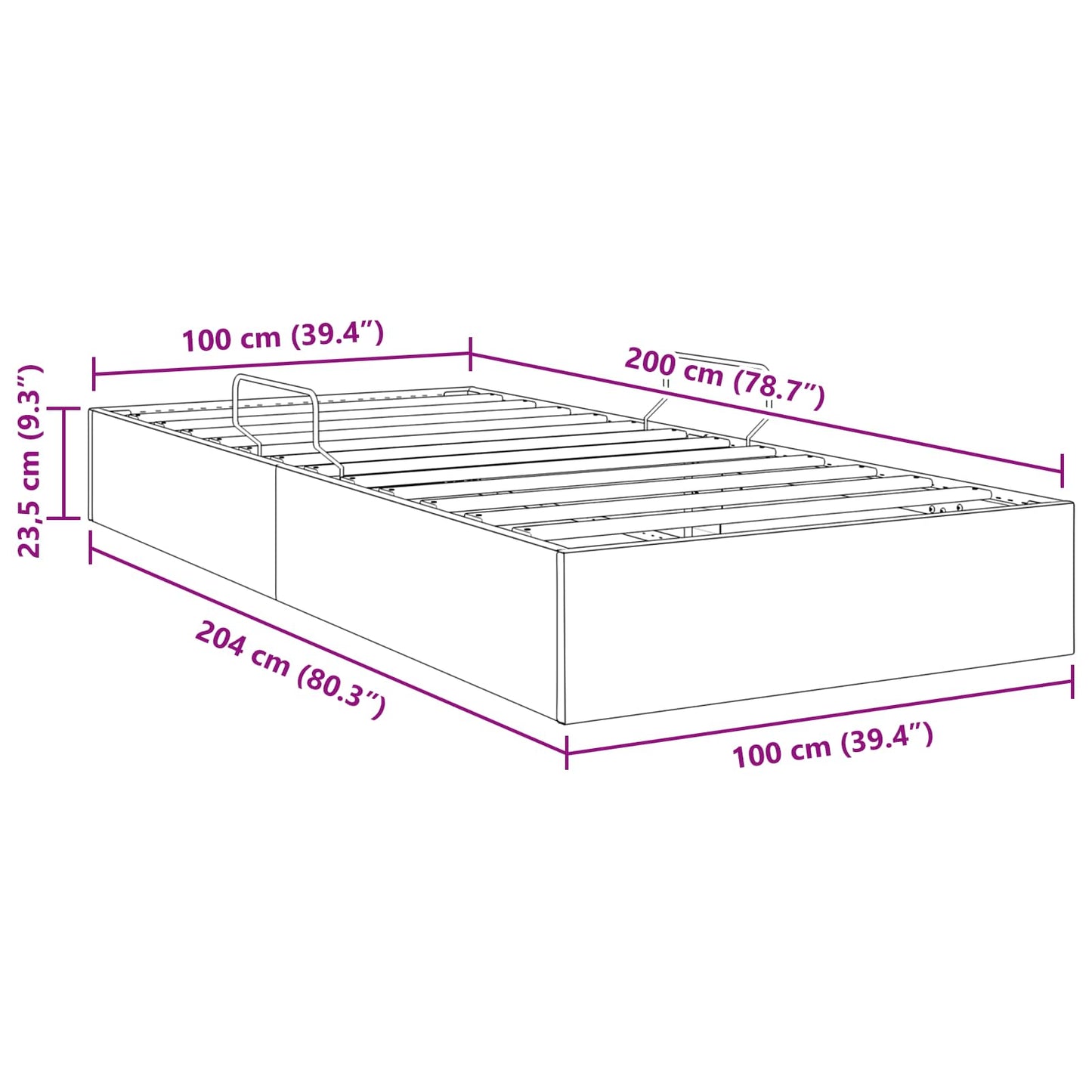 Ottoman Bettgestell mit Speicher Hellgrau 100 x 200 cm Samt