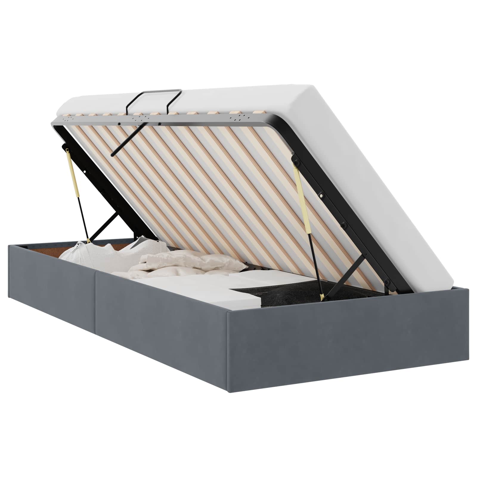 Ottoman Bettgestell mit Speicher Dunkelgrau 100 x 200 cm Samt