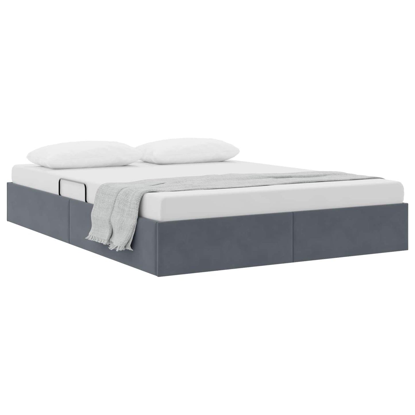 Ottoman Bettgestell mit Speicher Dunkelgrau 140 x 200 cm Samt