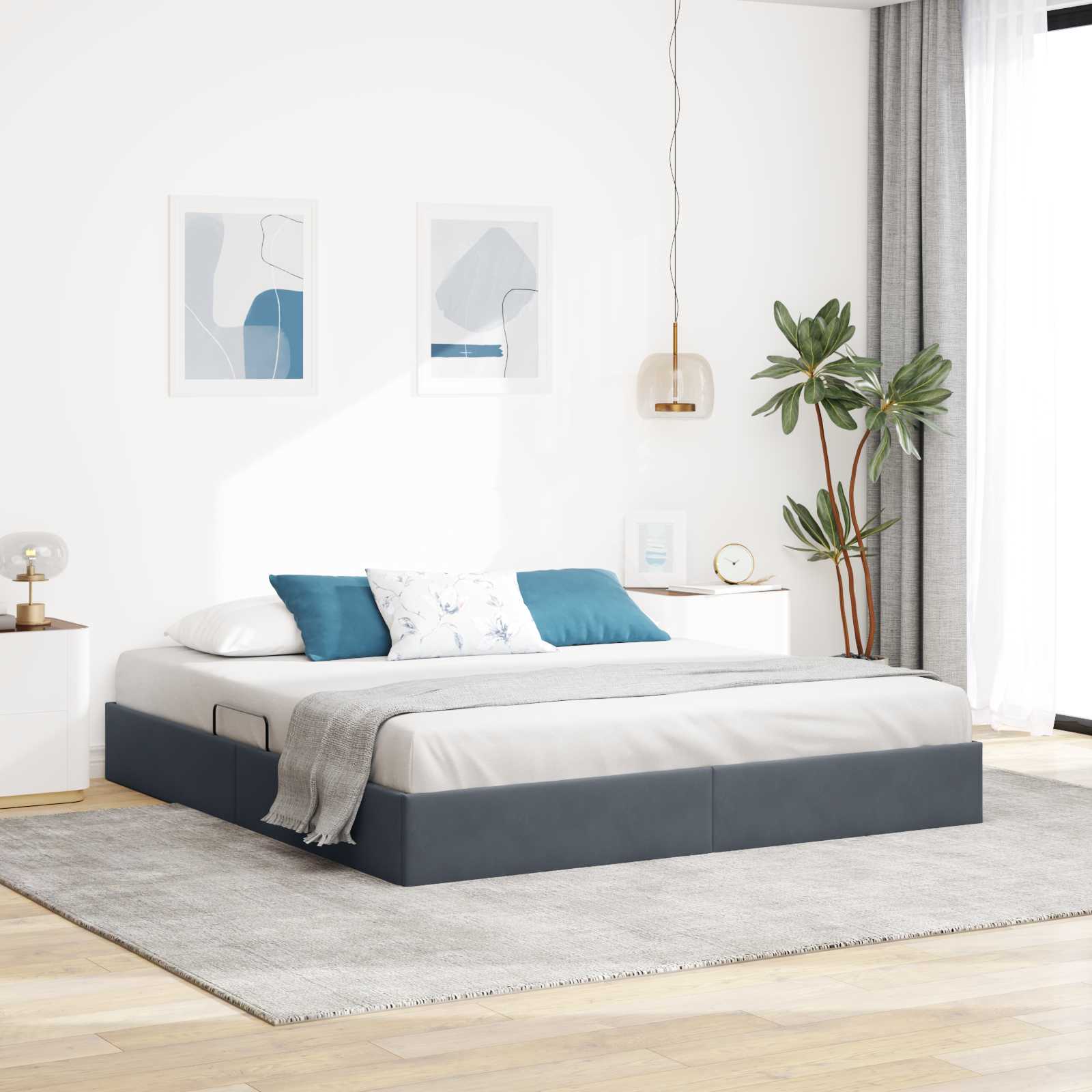 Ottoman Bettgestell mit Speicher Dunkelgrau 160 x 200 cm Samt