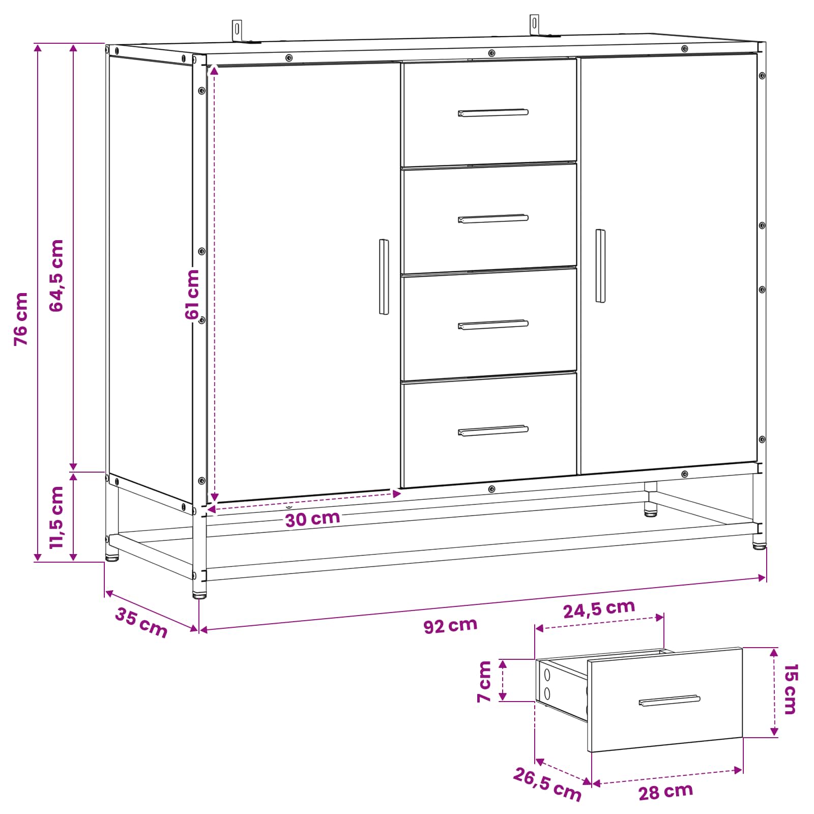 Sideboard Altholz 92 x 35 x 76 cm Holzwerkstoff