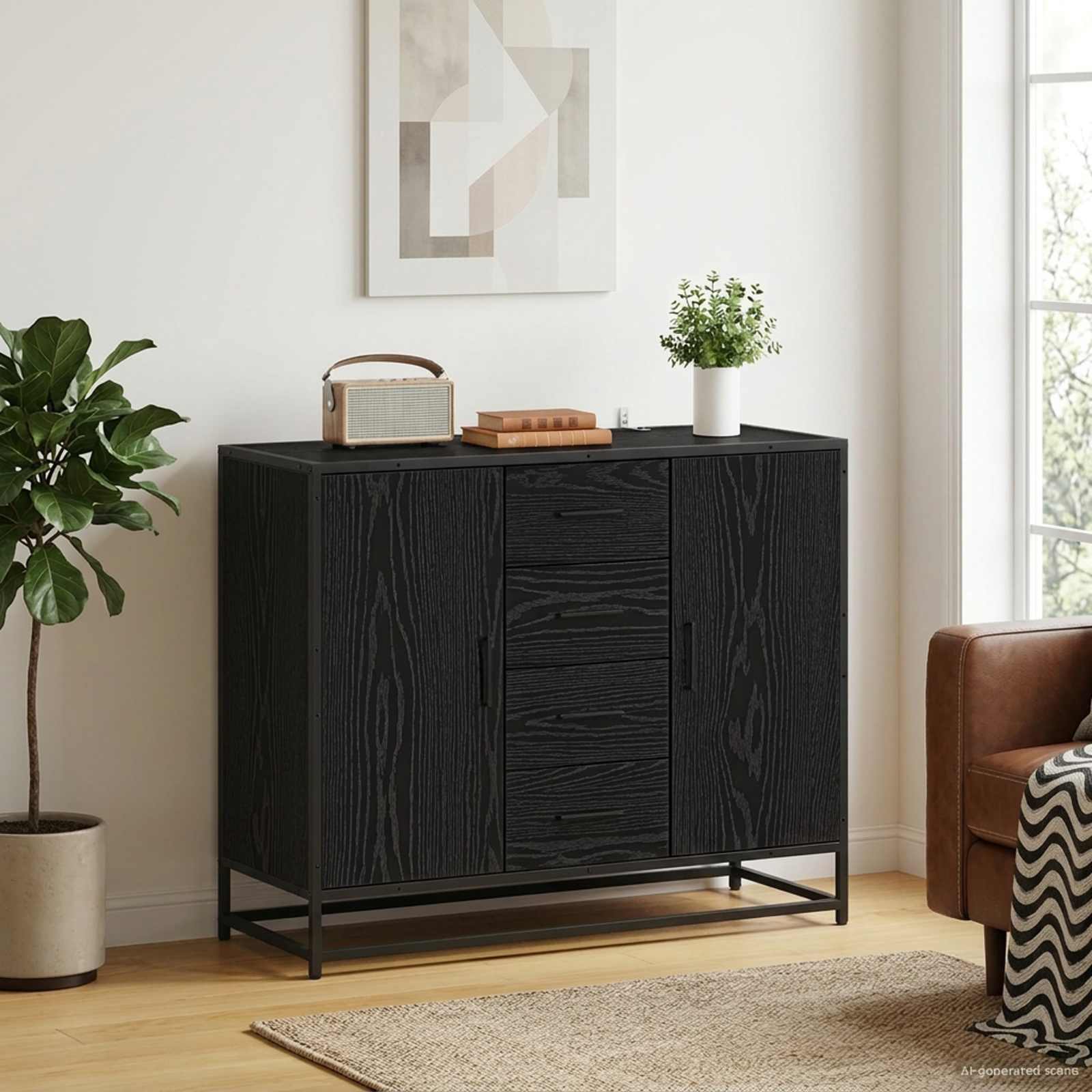 Sideboard Schwarz Eichen-Optik 92 x 35 x 76 cm Holzwerkstoff