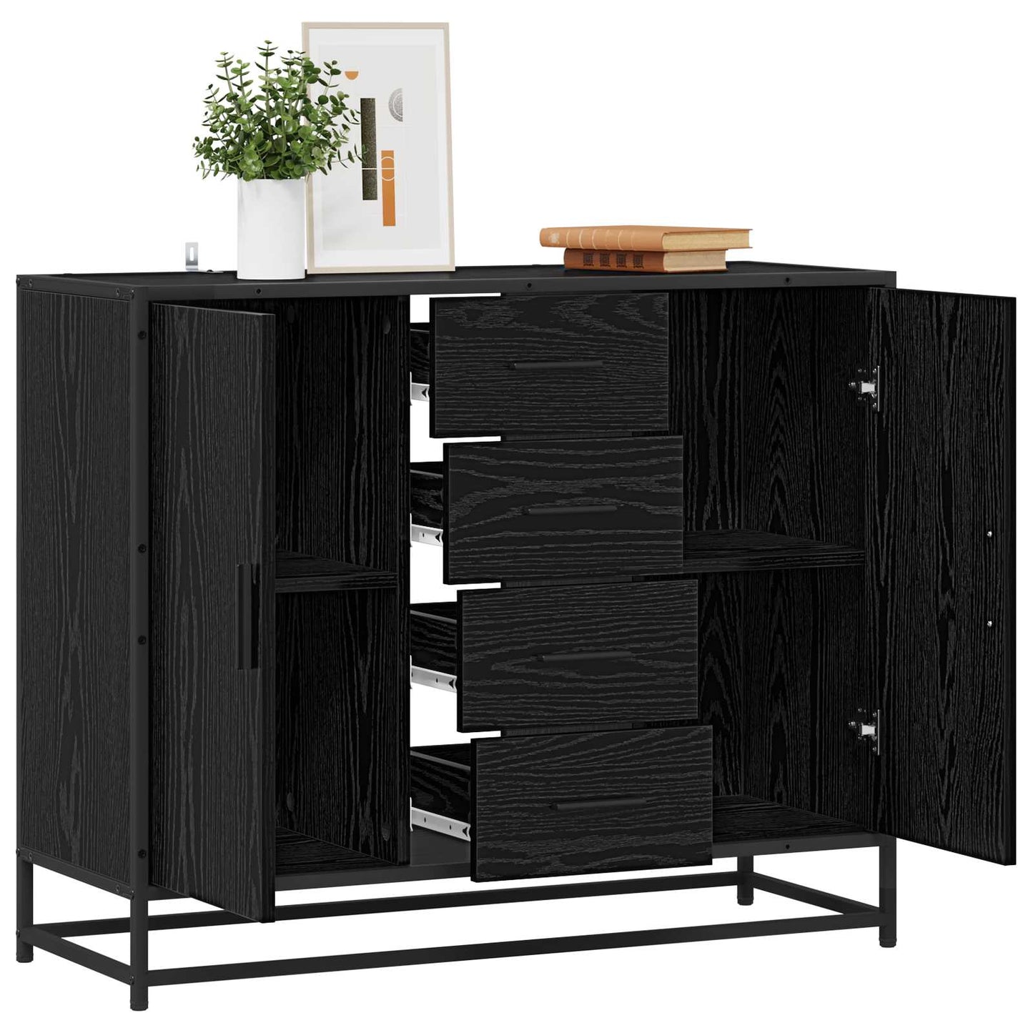 Sideboard Schwarz Eichen-Optik 92 x 35 x 76 cm Holzwerkstoff