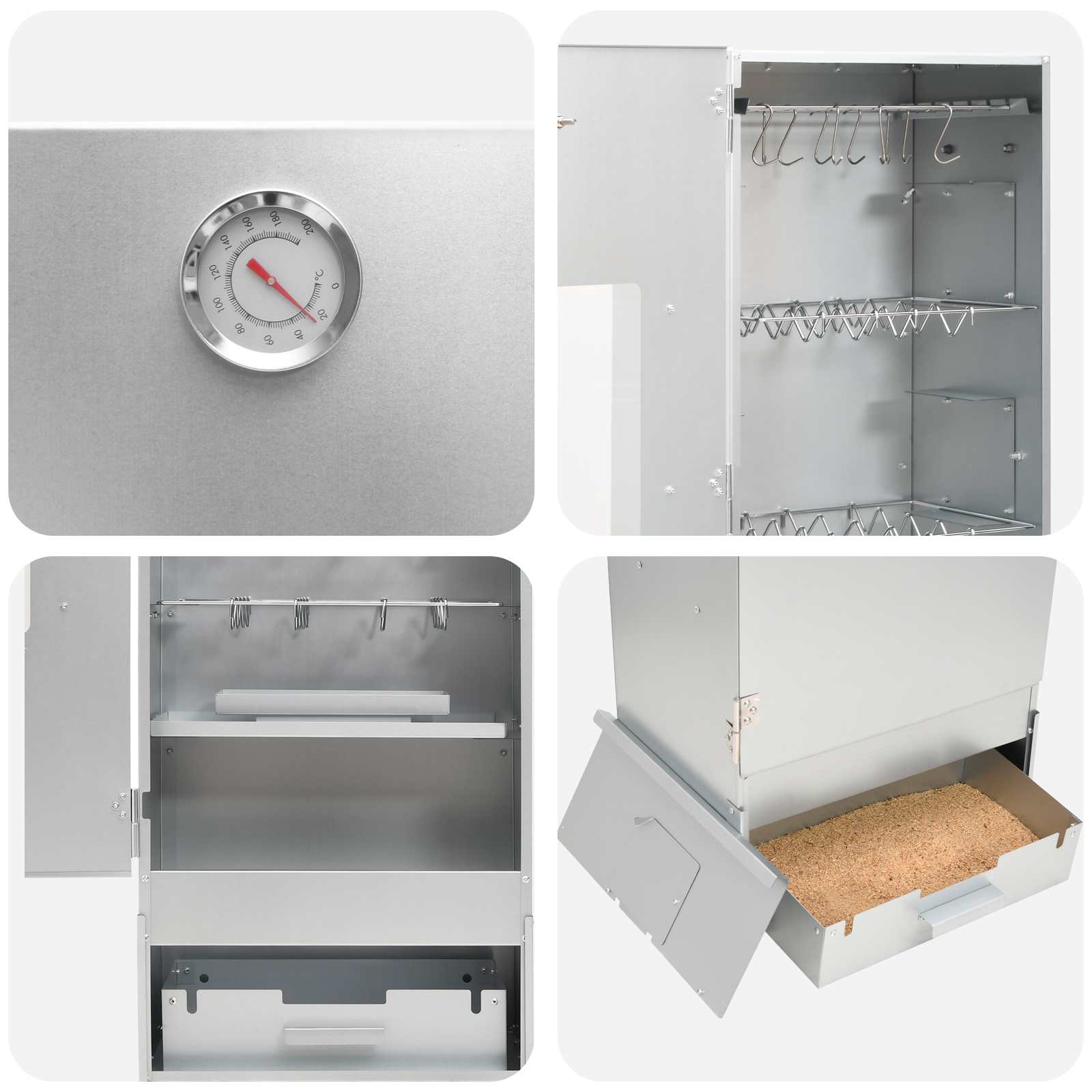 Räucher Ofen 3 Stk. 44,5 x 29 x 110 cm Verzinkter Stahl Silber