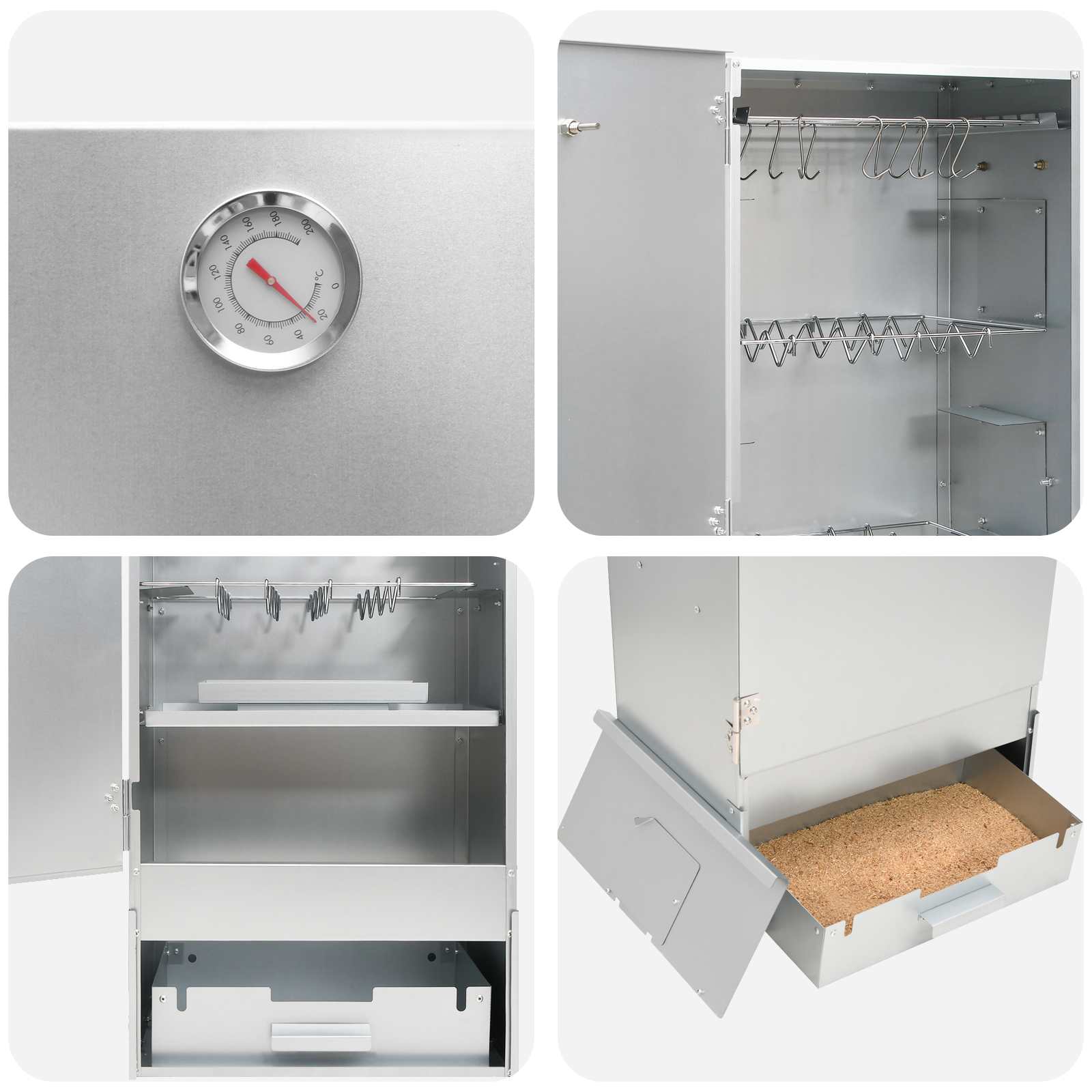 Räucher Ofen 3 Stk. 44,5 x 29 x 110 cm Verzinkter Stahl Silber