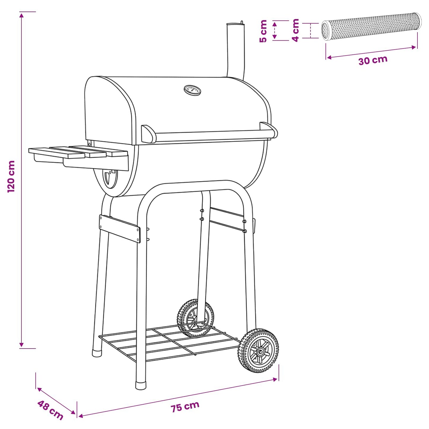 Holzkohlegrill 75 x 48 x 120 cm Silber