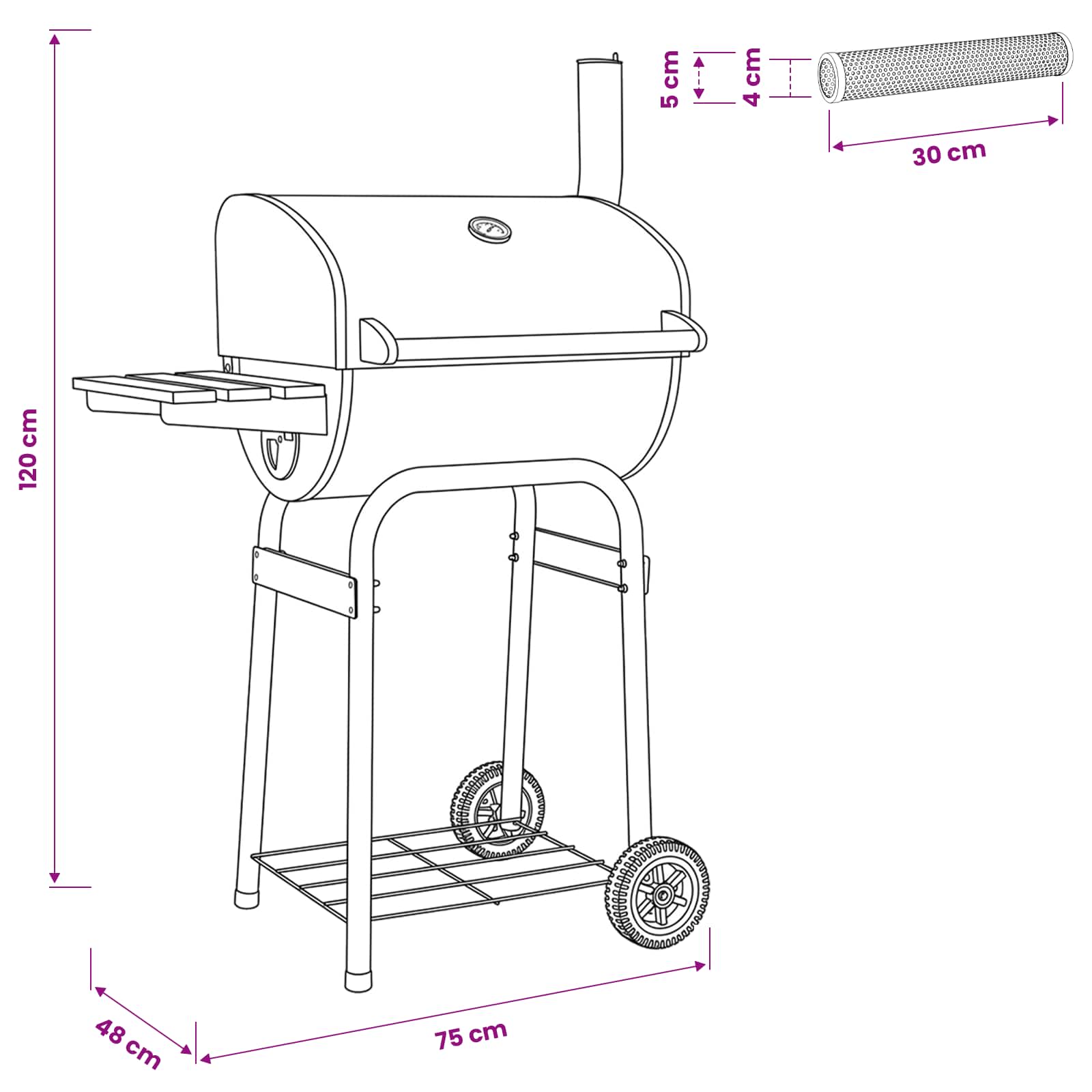 Holzkohlegrill 75 x 48 x 120 cm Silber