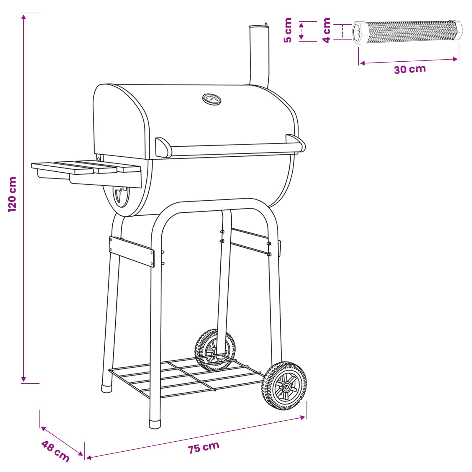 Holzkohlegrill 75 x 48 x 120 cm Silber