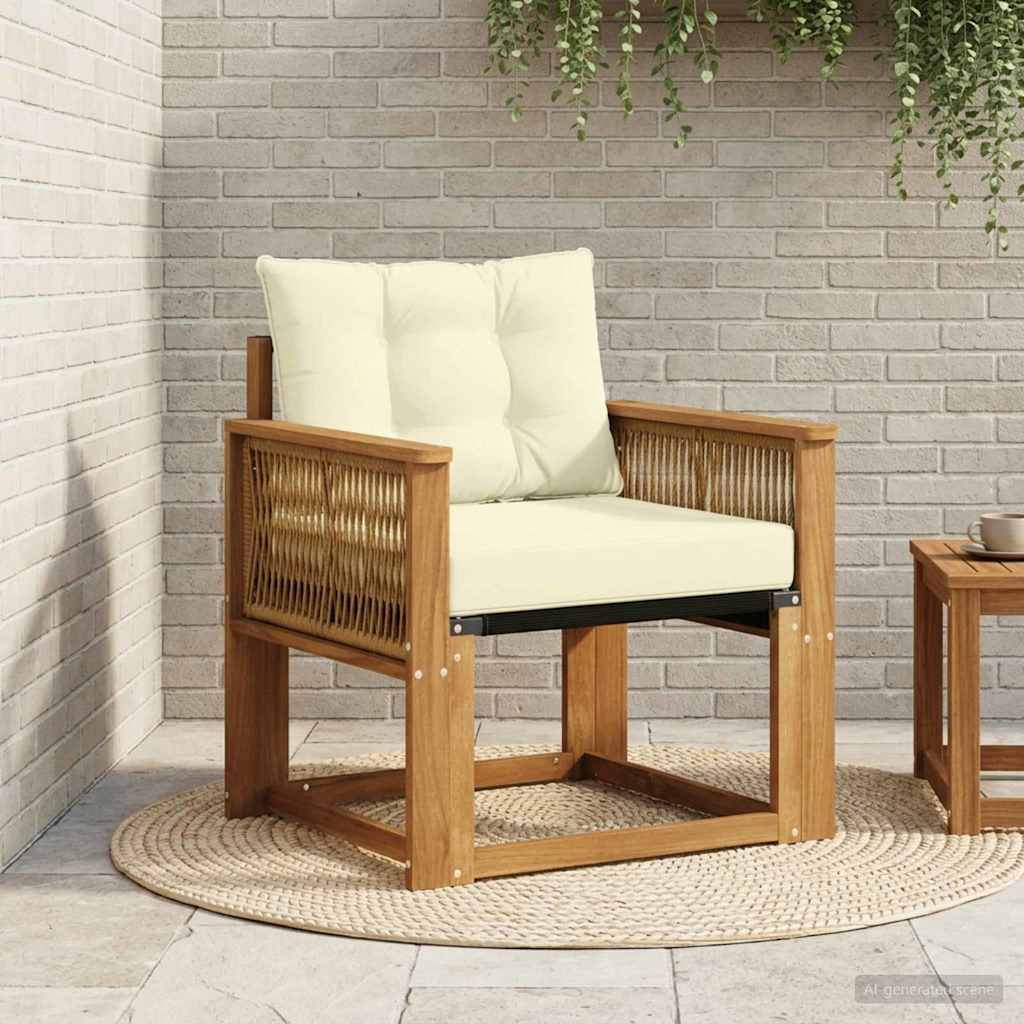 Outdoor Mittelsofa Massives Akazienholz und Textilene Natur