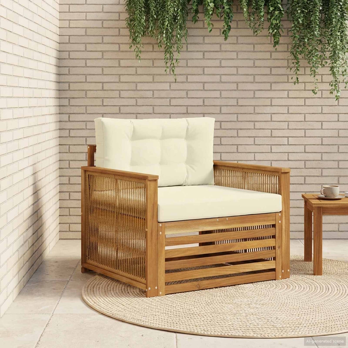 Outdoor-Sofa Massivholz Akazie Natur und Creme
