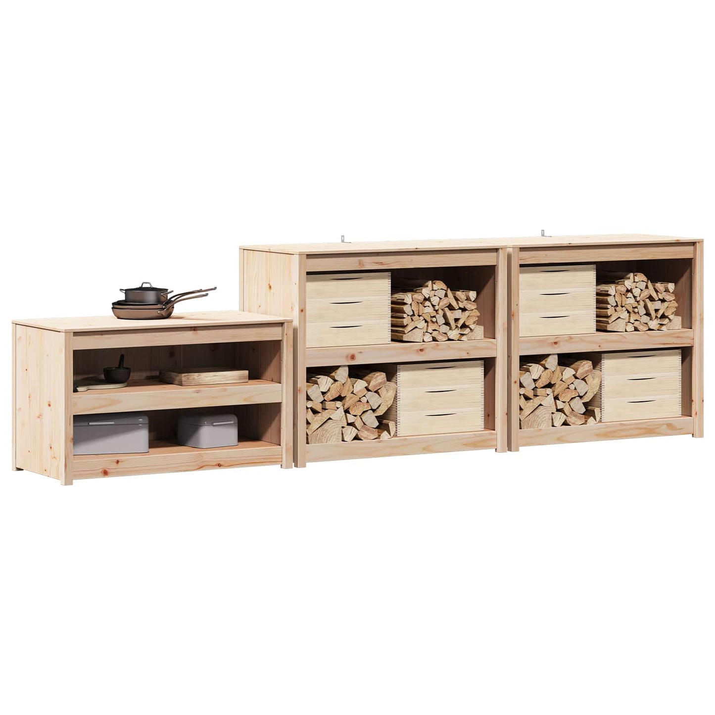 Außenküchenschrank mit Regal MEPPEL 3 pcs Natural Douglas