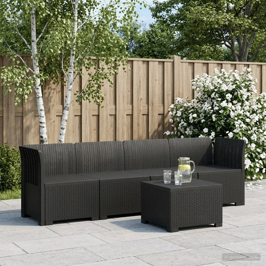 4-Sitzer Gartensofa Rattan Look PP Anthrazit