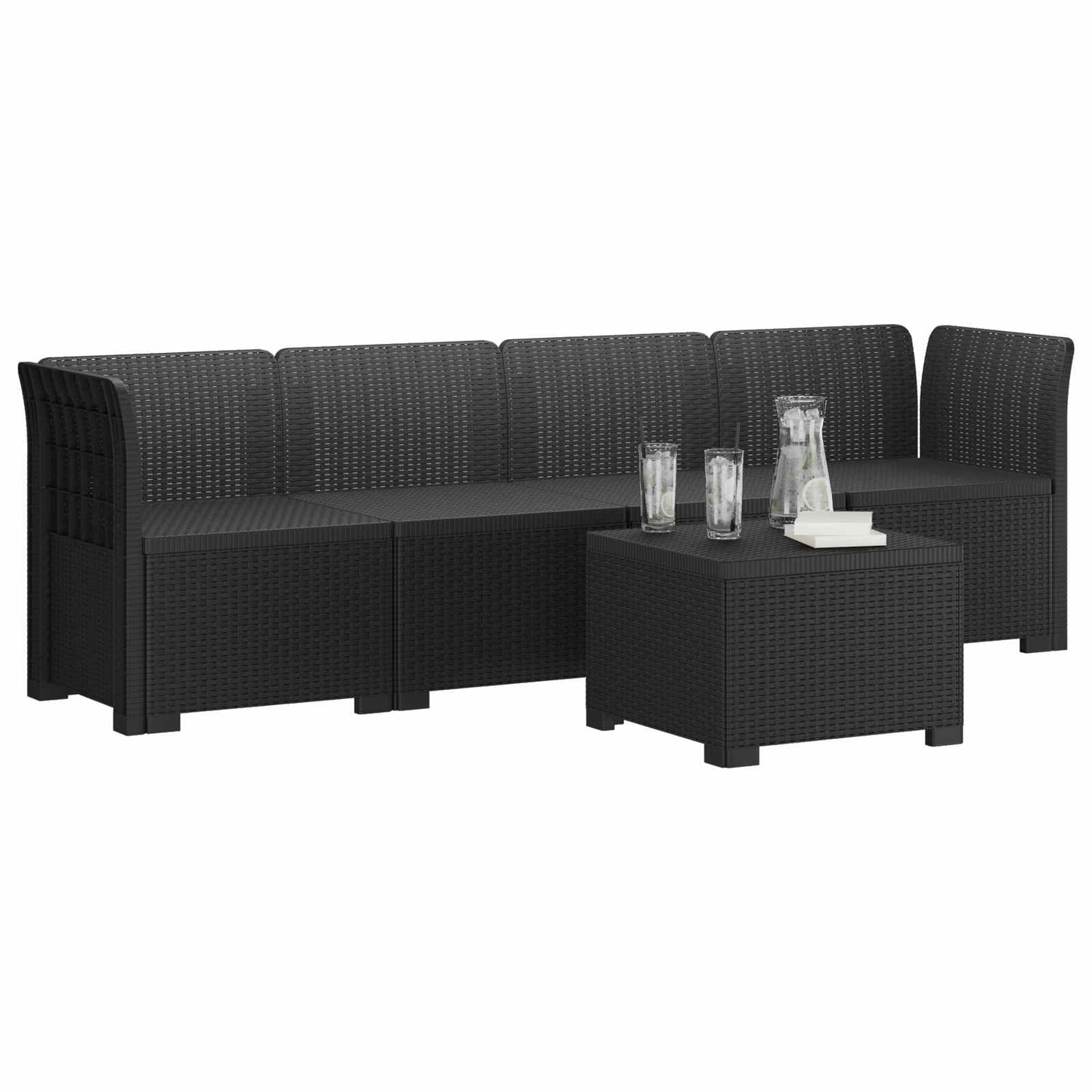 4-Sitzer Gartensofa Rattan Look PP Anthrazit