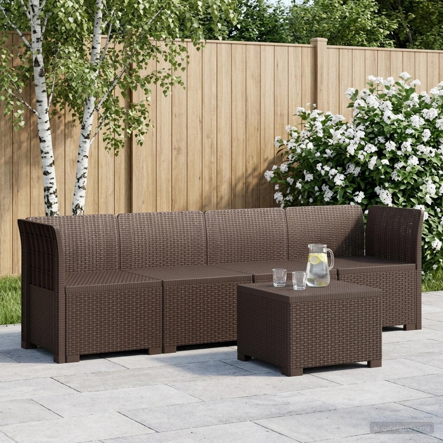 4-Sitzer Gartensofa Rattan Look PP Braun
