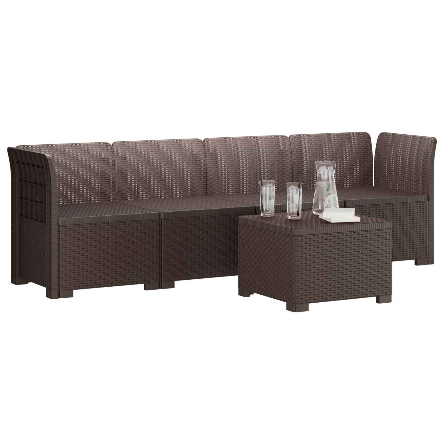 4-Sitzer Gartensofa Rattan Look PP Braun