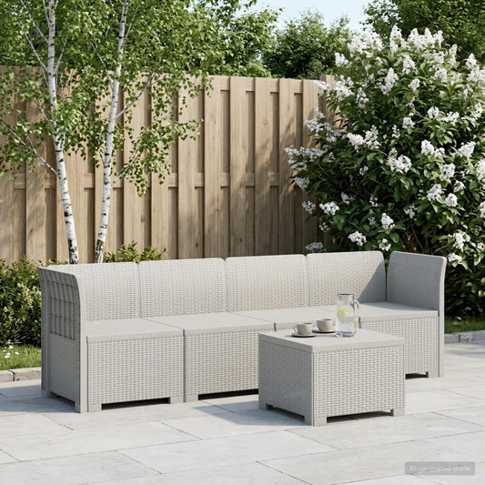 4-Sitzer Gartensofa Rattan Look PP Weiß