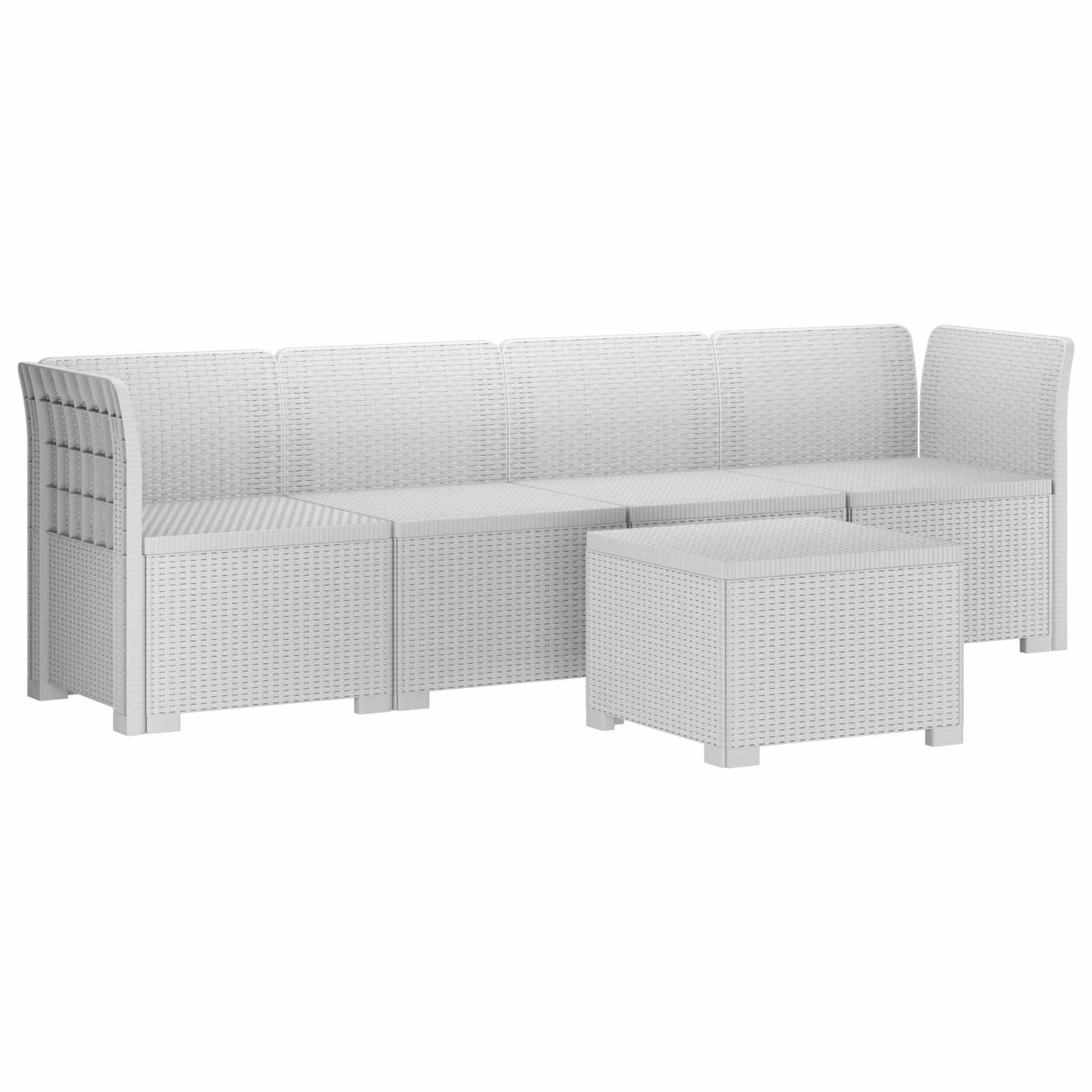 4-Sitzer Gartensofa Rattan Look PP Weiß