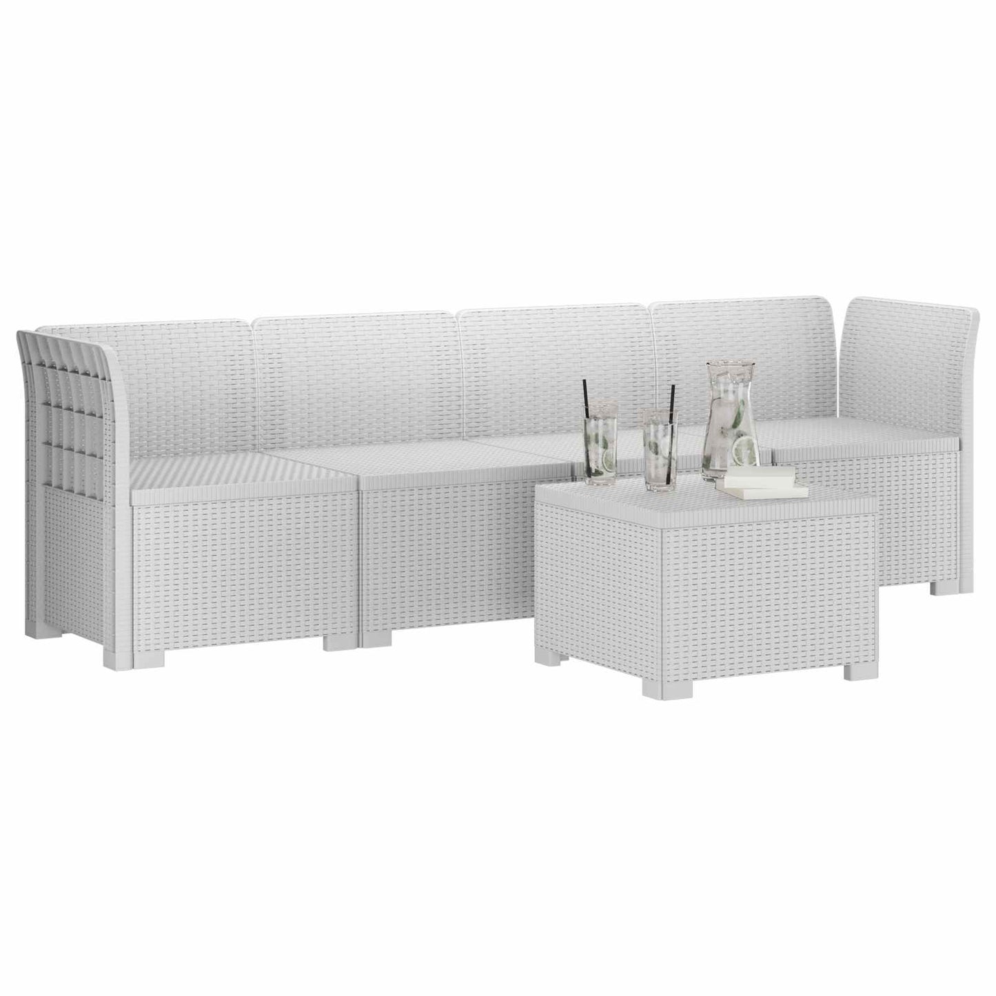 4-Sitzer Gartensofa Rattan Look PP Weiß