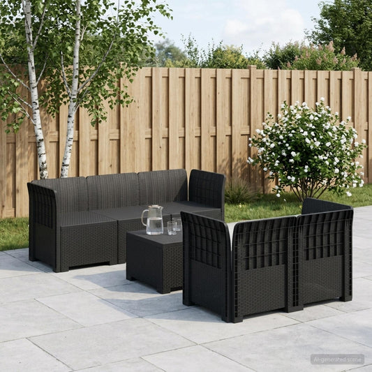 5-Sitzer Gartensofa Rattan-Look PP Anthrazit
