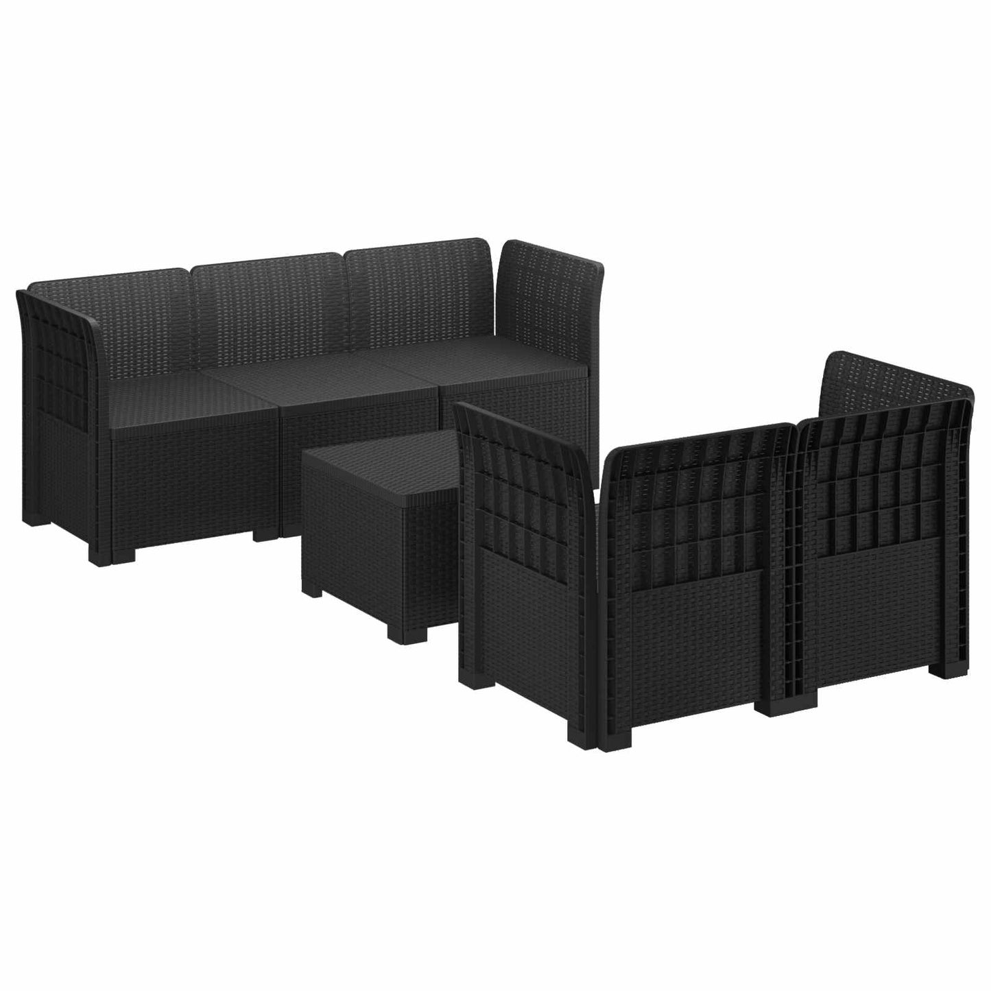 5-Sitzer Gartensofa Rattan-Look PP Anthrazit