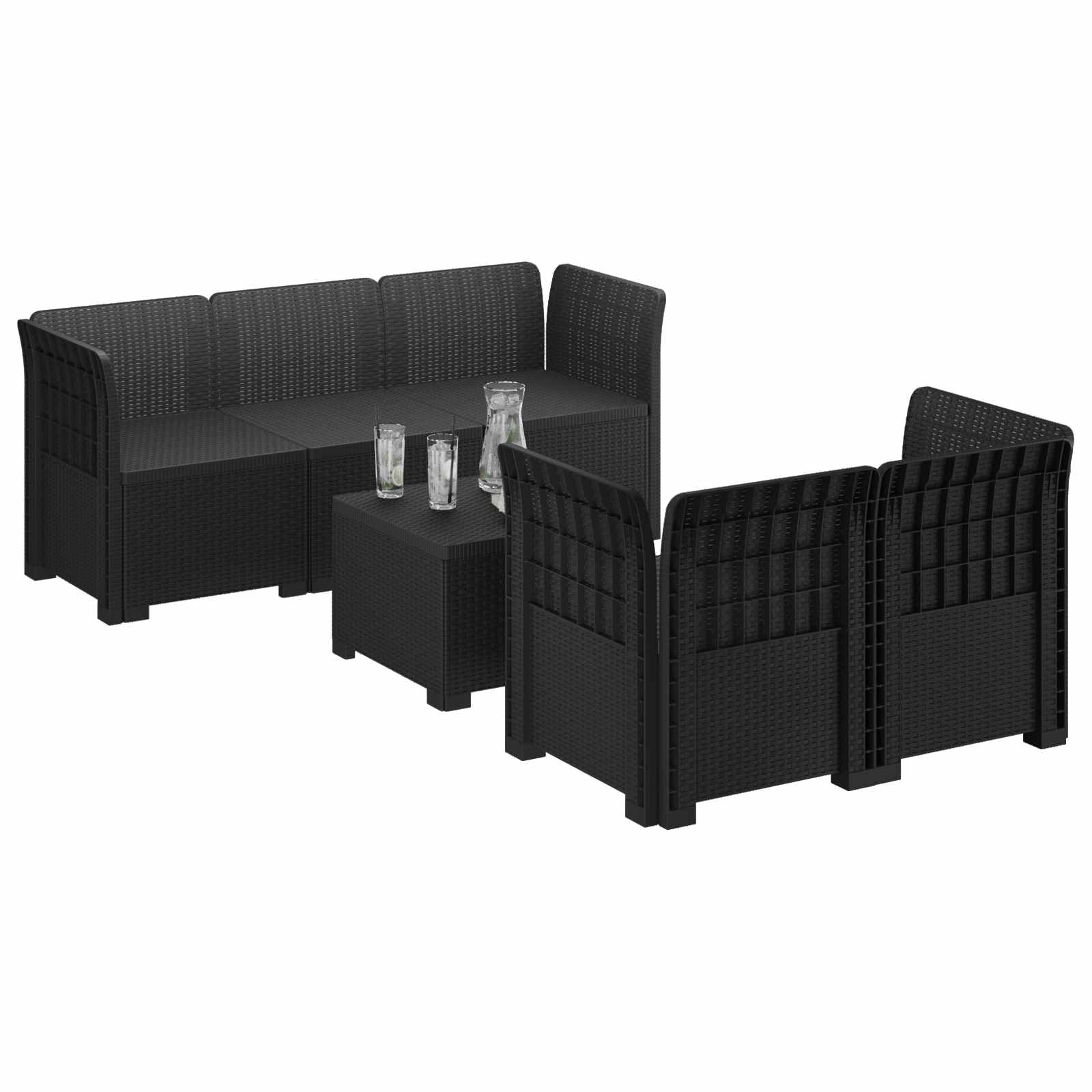 5-Sitzer Gartensofa Rattan-Look PP Anthrazit