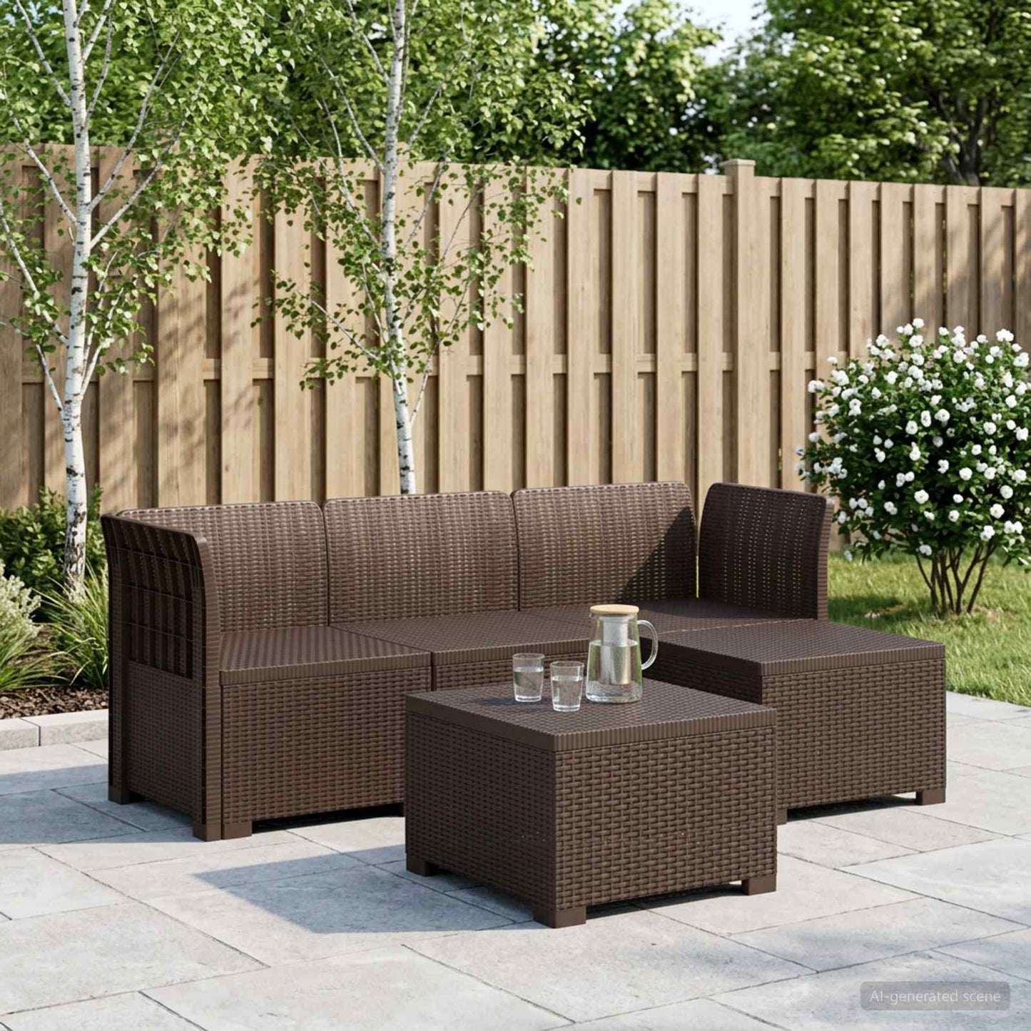 4-Sitzer Garten Sofa Rattan Look PP Braun