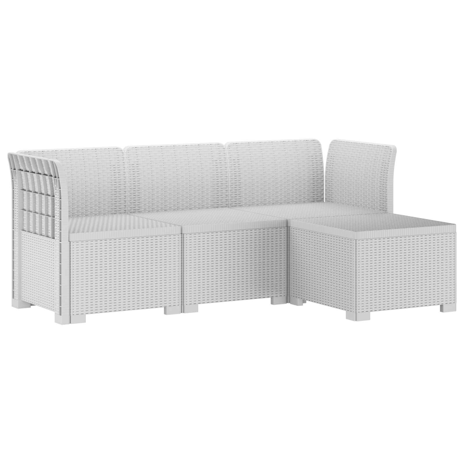 4-Sitzer Garten Sofa Rattan Look PP Weiß