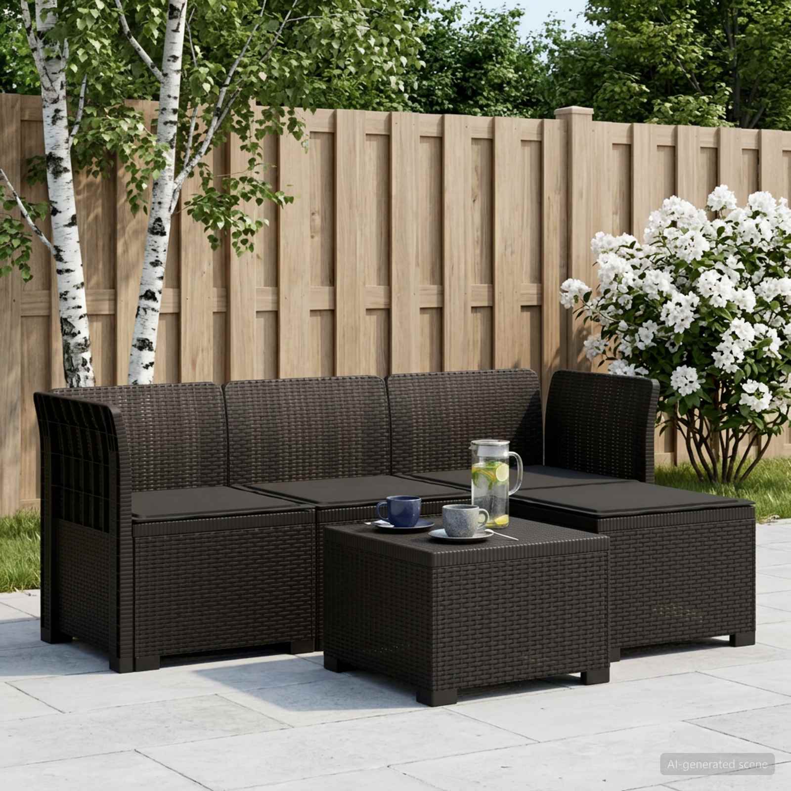 4-Sitzer Garten Sofa mit Kissen Rattan Look PP Anthrazit