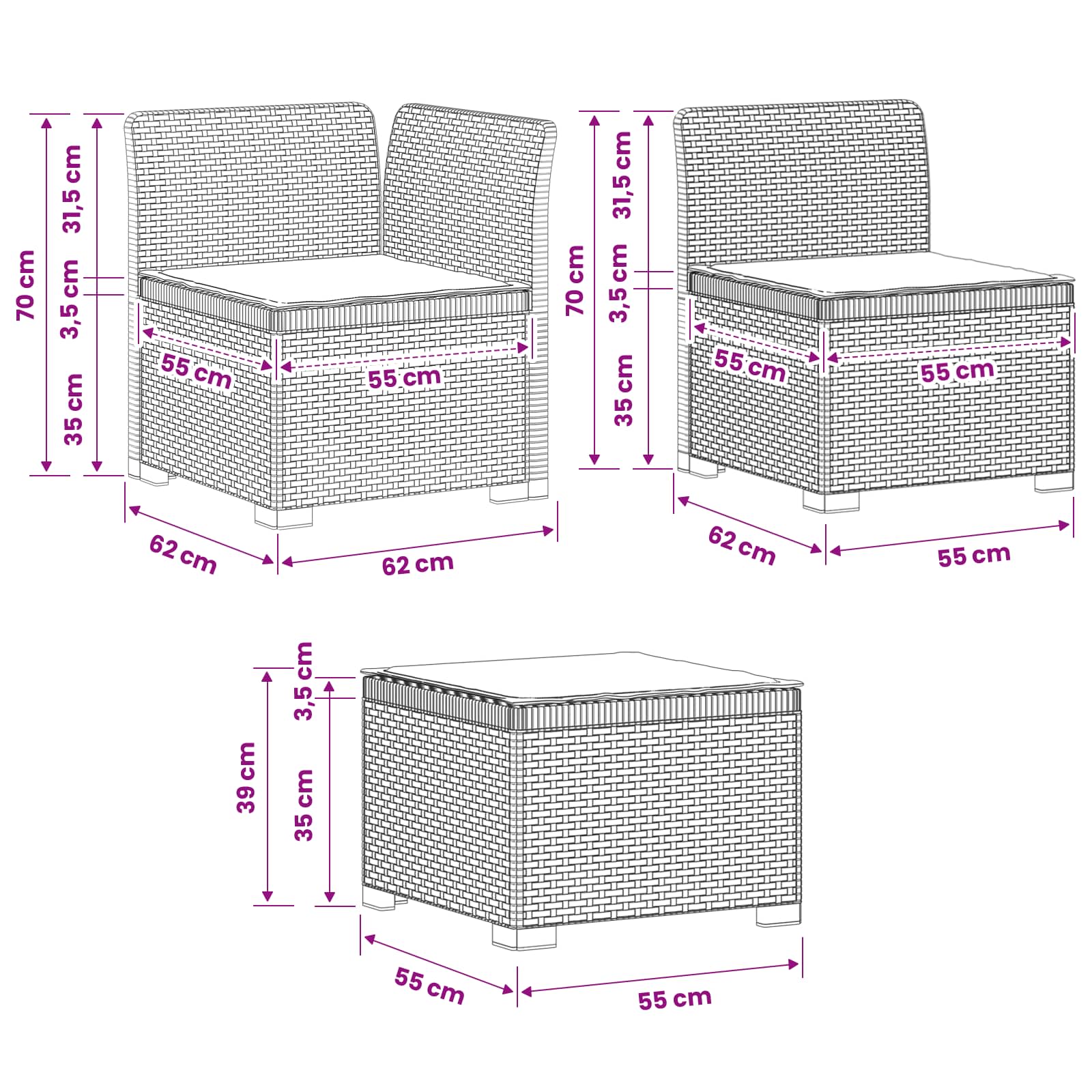 4-Sitzer Garten Sofa mit Kissen Rattan Look PP Anthrazit