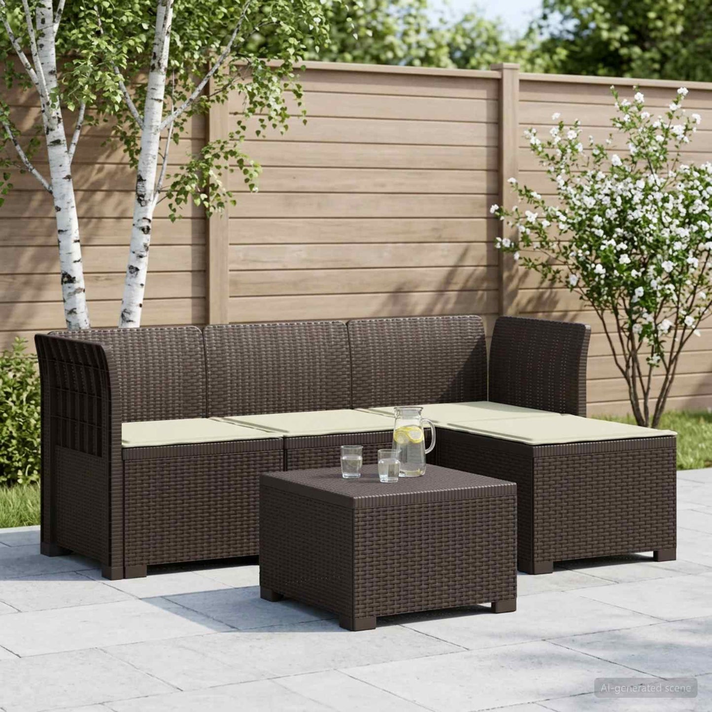 4-Sitzer Garten Sofa mit Kissen Rattan Look PP Braun