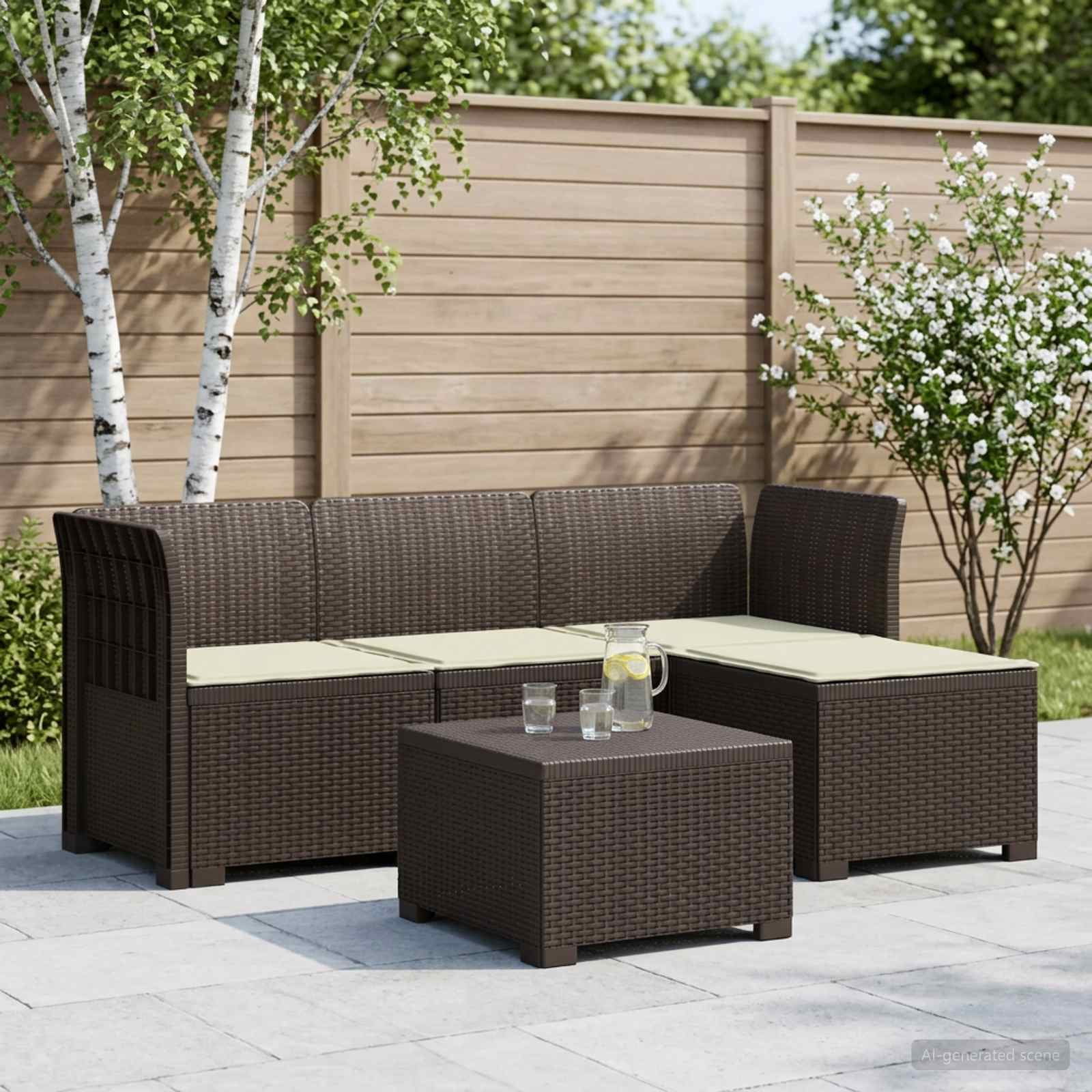 4-Sitzer Garten Sofa mit Kissen Rattan Look PP Braun