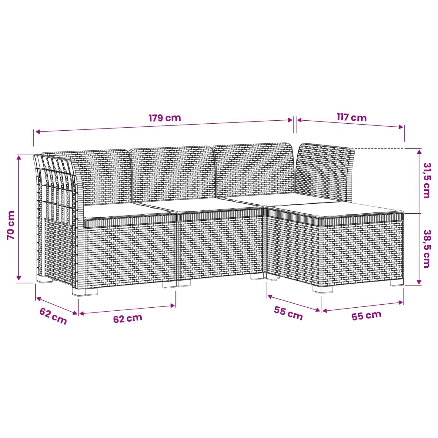 4-Sitzer Garten Sofa mit Kissen Rattan Look PP Braun