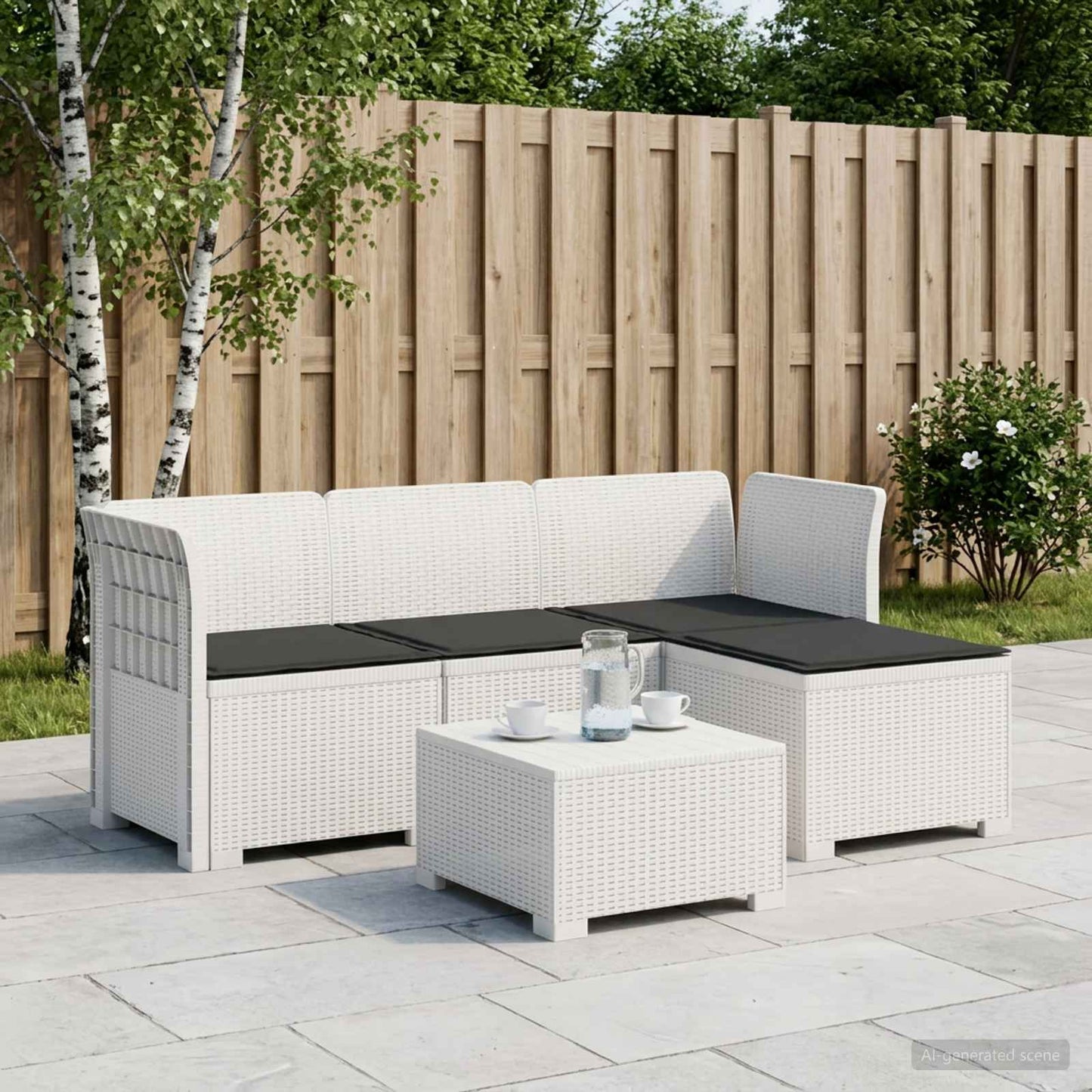 4-Sitzer Garten Sofa mit Kissen Rattan Look PP Weiß