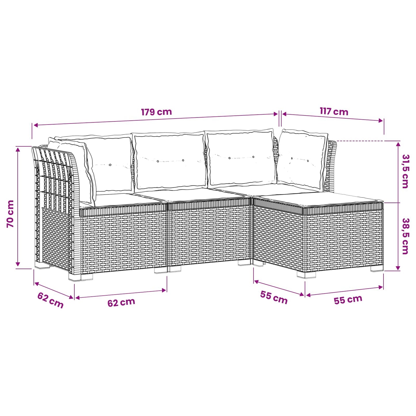 4-Sitzer Garten Sofa mit Kissen Rattan Look PP Anthrazit