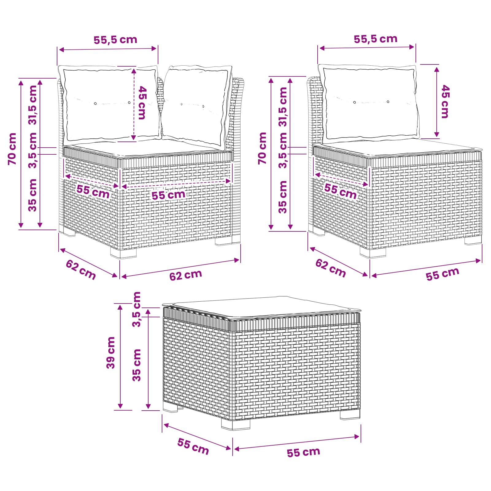 4-Sitzer Garten Sofa mit Kissen Rattan Look PP Anthrazit