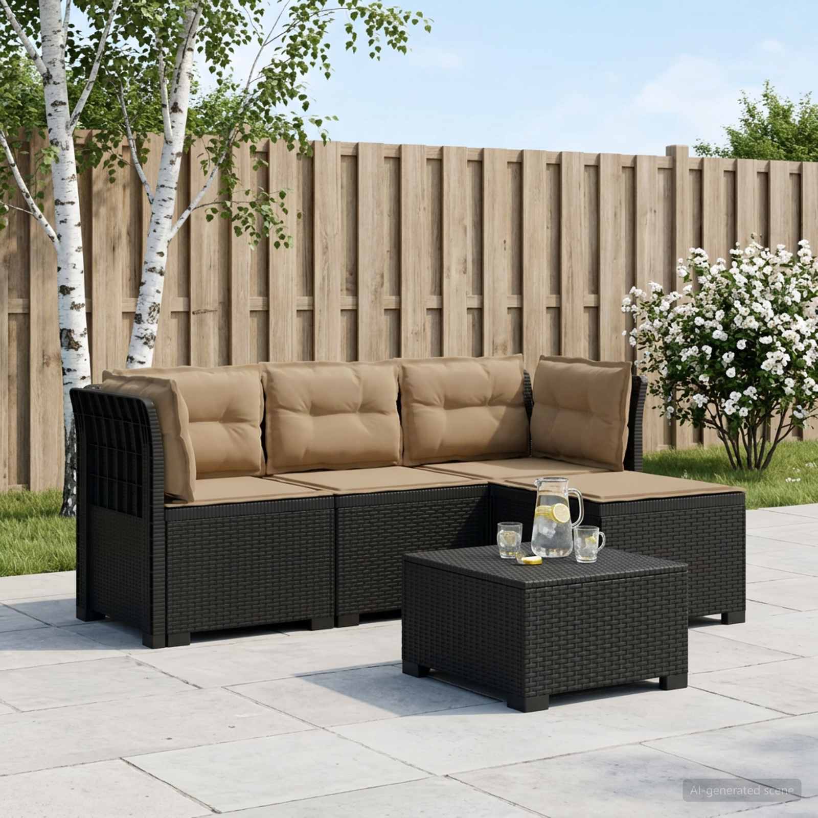 4-Sitzer Garten Sofa mit Kissen Rattan Look PP Anthrazit
