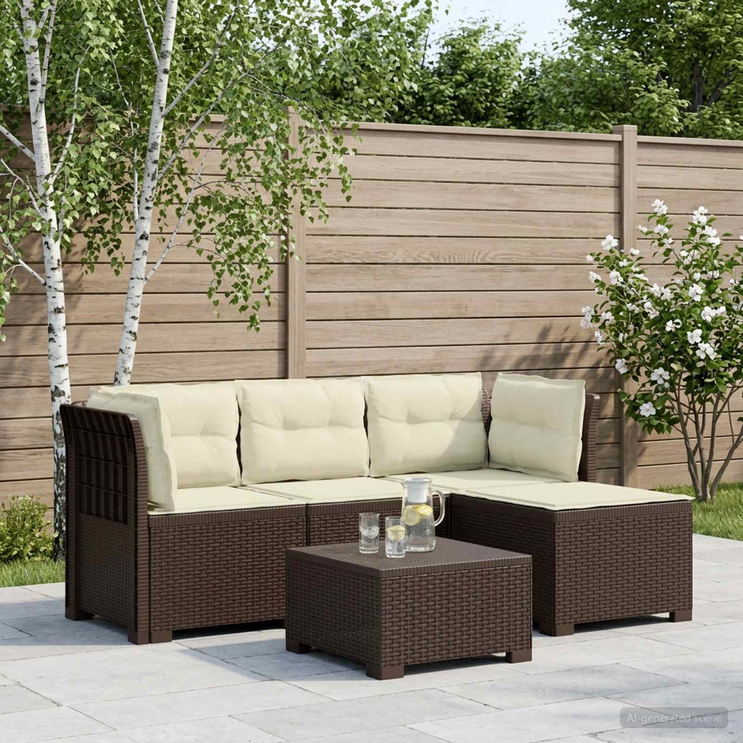 4-Sitzer Garten Sofa mit Kissen Rattan Look PP Braun
