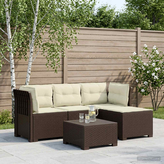 4-Sitzer Garten Sofa mit Kissen Rattan Look PP Braun