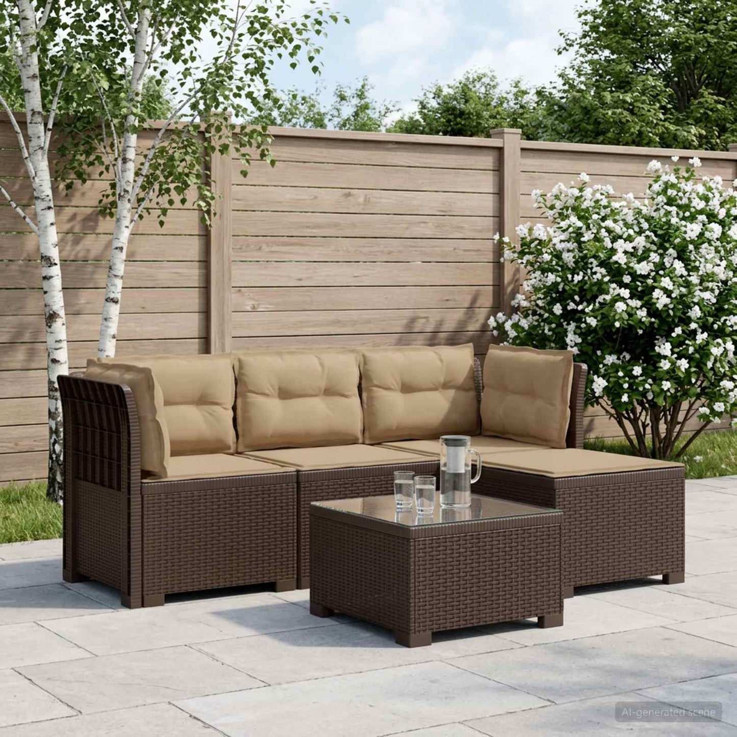 4-Sitzer Garten Sofa mit Kissen Rattan Look PP Braun