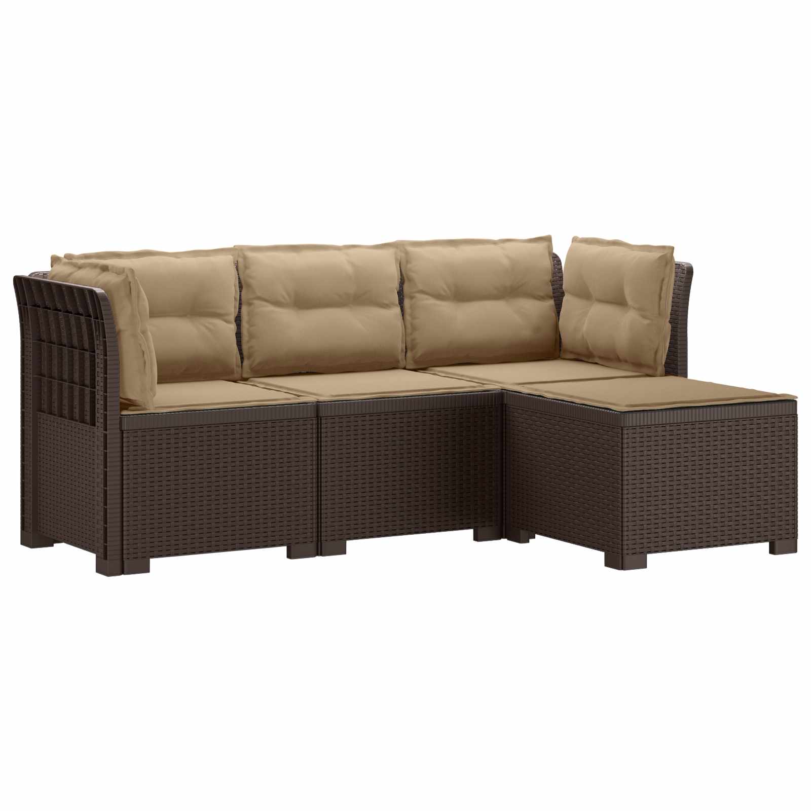 4-Sitzer Garten Sofa mit Kissen Rattan Look PP Braun