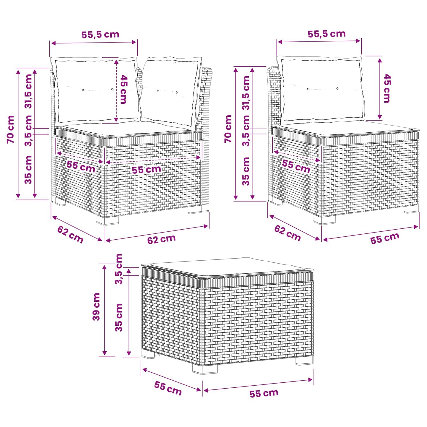 4-Sitzer Garten Sofa mit Kissen Rattan Look PP Braun
