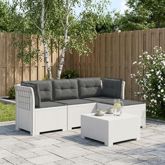 4-Sitzer Garten Sofa mit Kissen Rattan Look PP Weiß