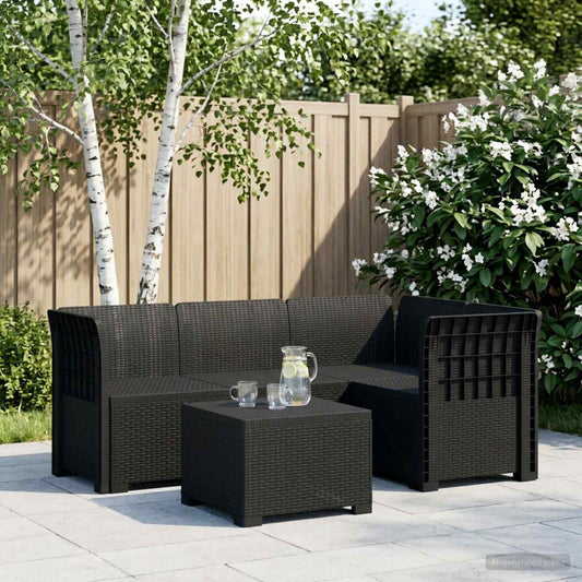 4-Sitzer Garten Sofa Rattan Look PP Anthrazit